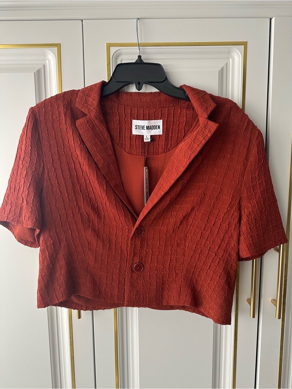 Steve Madden Cropped Rust Red Textured Blazer
